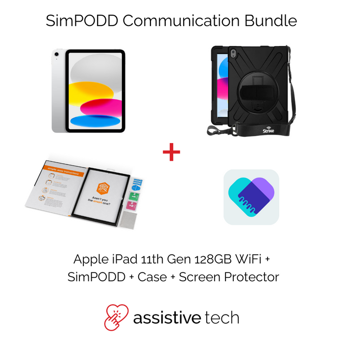 SimPODD 2 Year AAC Communication Bundle (iPad 11th Gen/128GB + Strike Case w/ Handstrap)