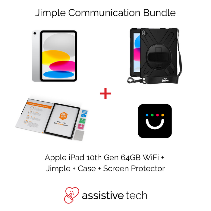 Jimple AAC 1 Year License Communication Bundle (iPad 10th/Silver/64GB/Wi-Fi + SP + Strike Rugged Case w/ Handstrap)