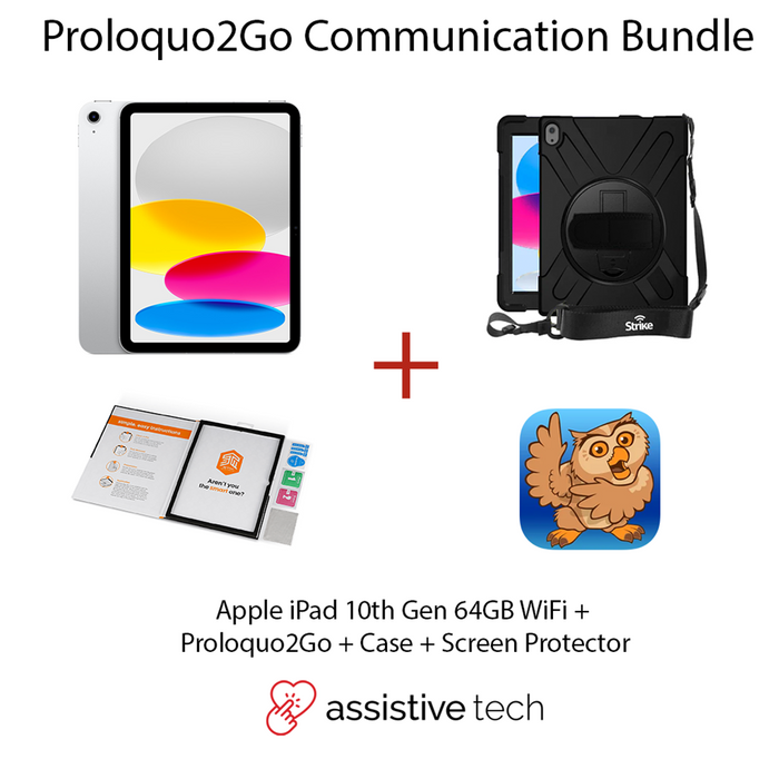 Proloquo2Go Communication Bundle (iPad 10th/Silver/64GB/Wi-Fi + SP + Strike Rugged Case w/ Handstrap)