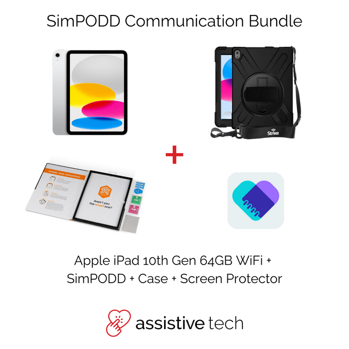 SimPODD 2 Year License Communication Bundle (iPad 10th/Silver/64GB/Wi-Fi + SP + Strike Rugged Case w/ Handstrap)